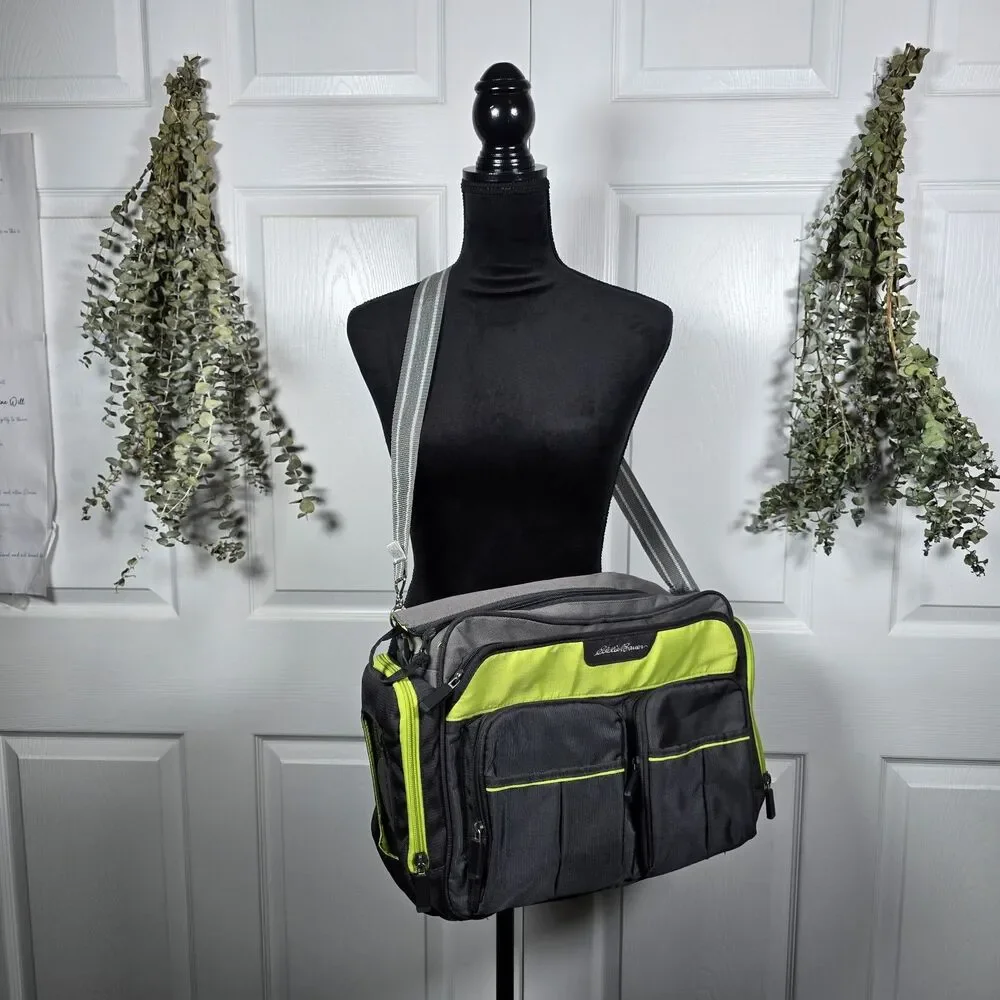 EDDIE BAUER Water Resistant Bag Green Gray & Black Large Diaper Bag